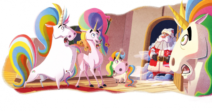 Illustration from "The Unicorns Who Saved Christmas" book, illustrated by Christian Cornia